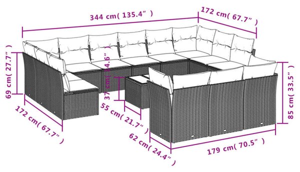 VidaXL Polyrattan Kerti Ülőgarnitúra - 14 részes - Fekete