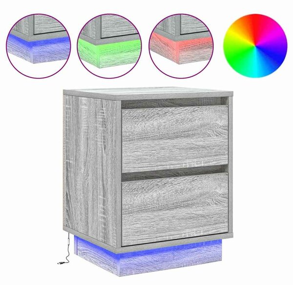 Éjjeli Szekrények LED Világítással 2 db Szürke Sonoma 39x34.5x50 cm