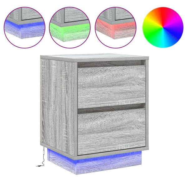 Éjjeli Szekrények LED Világítással 2 db Szürke Sonoma 39x34.5x50 cm
