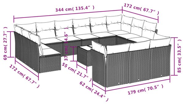 VidaXL Polyrattan Kerti Ülőgarnitúra - 14 részes - Fekete