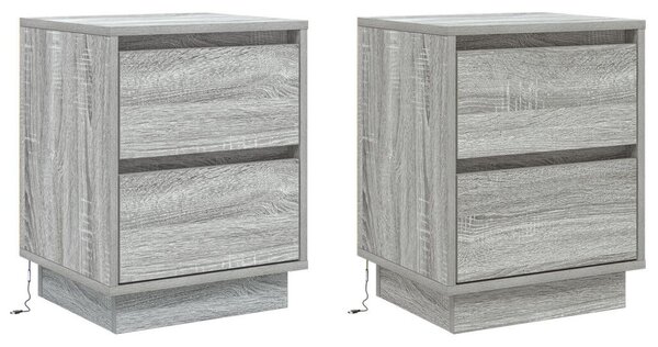 Éjjeli Szekrények LED Világítással 2 db Szürke Sonoma 39x34.5x50 cm