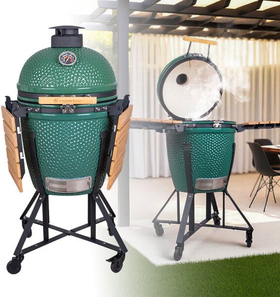 InSPORTline Pasionato 20" Kerámia Kamado Gril, 120cm magas, BBQ grill, hőmérő, bomba izek, alacsony szénfogyasztás