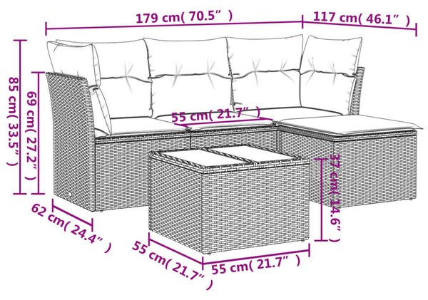 VidaXL Polyrattan Kerti Ülőgarnitúra - 5 részes - Bézs