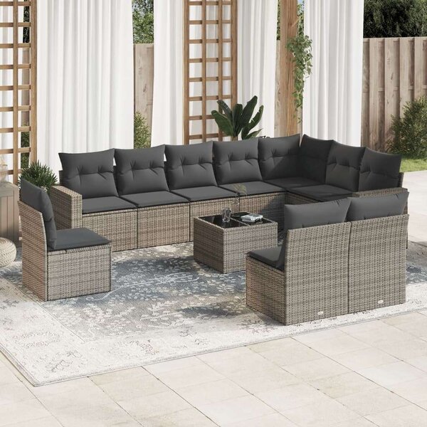 VidaXL Polyrattan Kerti Ülőgarnitúra - 11 részes - Szürke