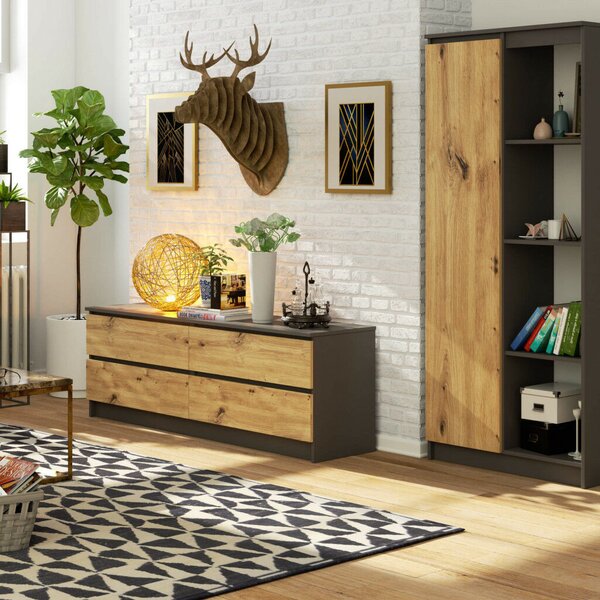 Akord CLP K160 Komód Laminált Grafitszürke/Artisan Tölgy 4 Fiókos