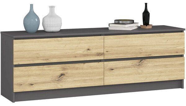 Akord CLP K160 Komód Laminált Grafitszürke/Artisan Tölgy 4 Fiókos