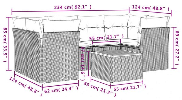 VidaXL Polyrattan Kerti Ülőgarnitúra - 7 részes, Bézs