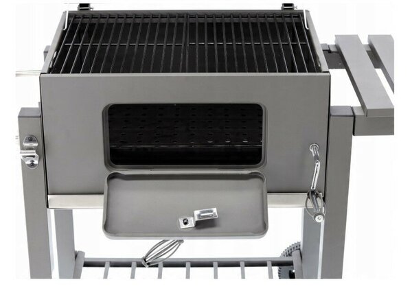 Nagy méretű kerti grill sütő fedéllel, öntöttvas rostély és kerekekkel 114,5 x 60 x 108 cm