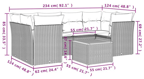VidaXL Polyrattan Kerti Ülőgarnitúra - 7 részes, Bézs