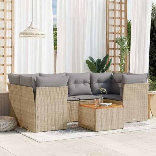 VidaXL Polyrattan Kerti Ülőgarnitúra - 7 részes, Bézs