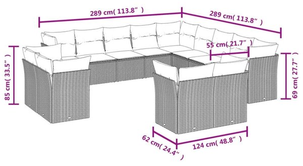 VidaXL Polyrattan Kerti Ülőgarnitúra - 13 részes - Fekete
