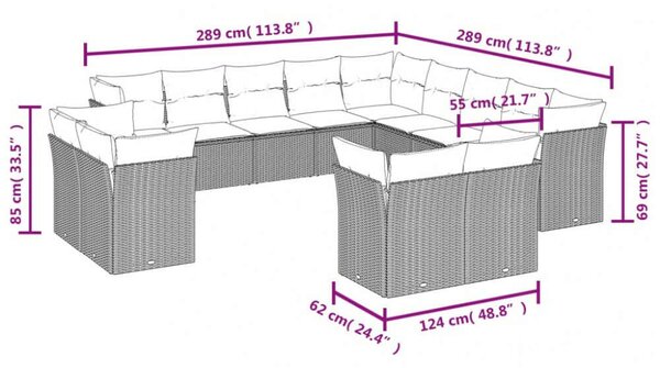 VidaXL Polyrattan Kerti Ülőgarnitúra - 13 részes - Fekete