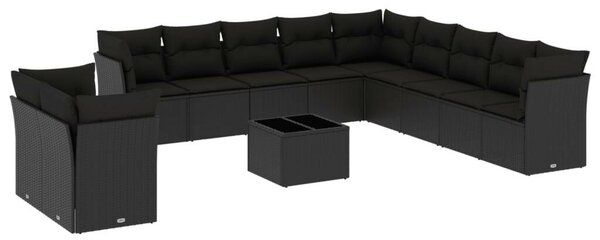 VidaXL Polyrattan Kerti Ülőgarnitúra - Fekete - 12 részes