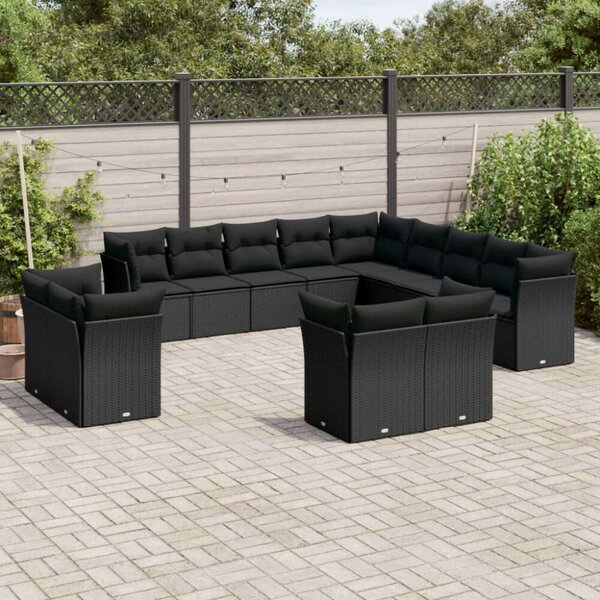 VidaXL Polyrattan Kerti Ülőgarnitúra - 13 részes - Fekete