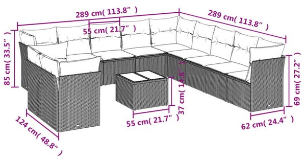 VidaXL Polyrattan Kerti Ülőgarnitúra - Fekete - 12 részes