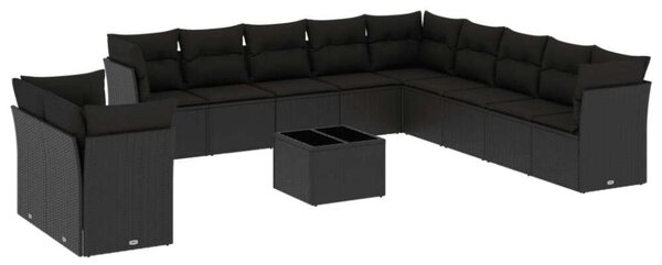 VidaXL Polyrattan Kerti Ülőgarnitúra - Fekete - 12 részes