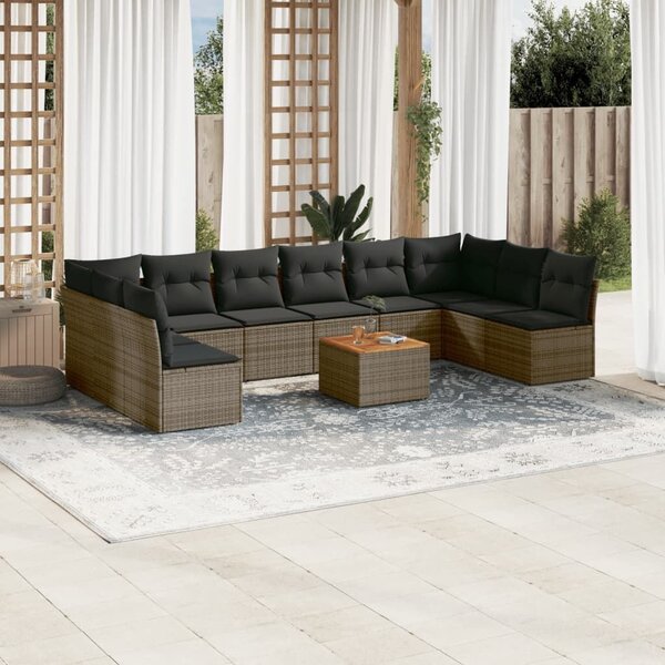 VidaXL Polyrattan Kerti Ülőgarnitúra - 11 részes - Szürke