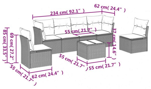 VidaXL Polyrattan Kerti Ülőgarnitúra - 7 részes - Bézs