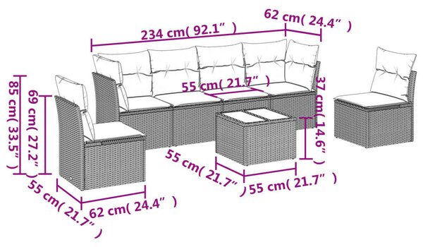 VidaXL Polyrattan Kerti Ülőgarnitúra - 7 részes - Bézs