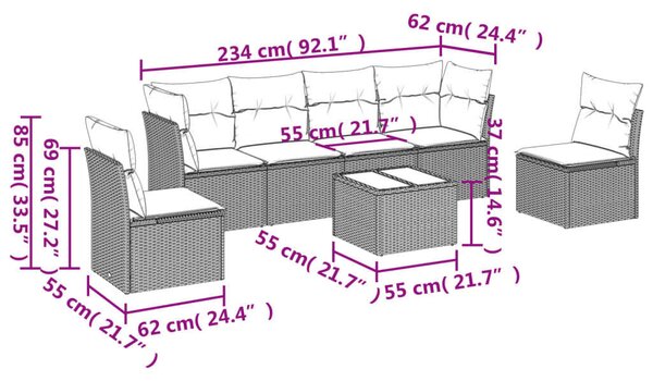 VidaXL Polyrattan Kerti Ülőgarnitúra - 7 részes - Bézs
