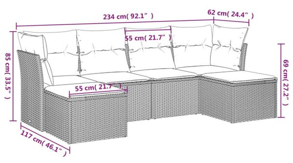 VidaXL Polyrattan Kerti Ülőgarnitúra - 6 részes - Fekete