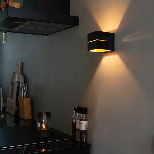 Modern fali lámpa fekete és arany 9,7 cm - Transfer Groove