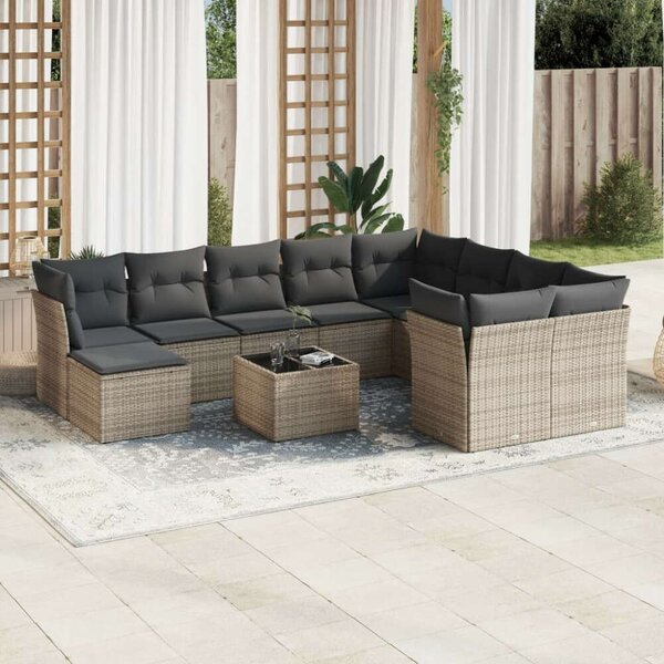 VidaXL Polyrattan Kerti Ülőgarnitúra - 11 részes - Szürke