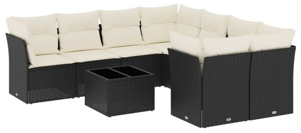 VidaXL 9 részes fekete polyrattan kerti ülőgarnitúra párnákkal