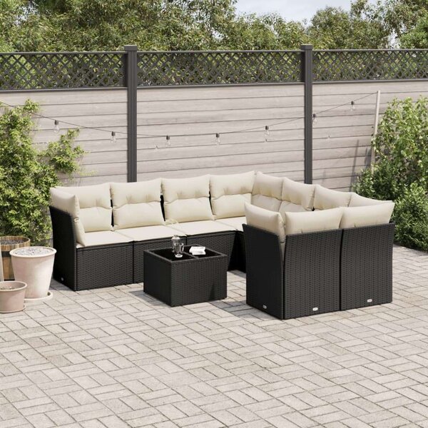 VidaXL 9 részes fekete polyrattan kerti ülőgarnitúra párnákkal