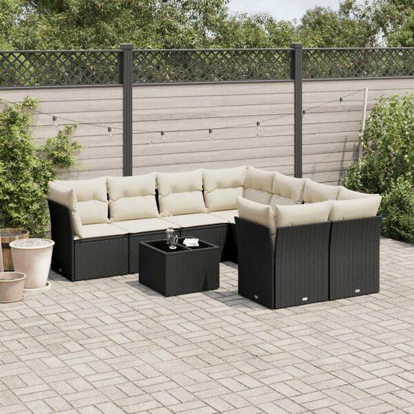 VidaXL 9 részes fekete polyrattan kerti ülőgarnitúra párnákkal