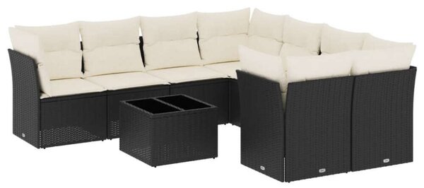 VidaXL 9 részes fekete polyrattan kerti ülőgarnitúra párnákkal