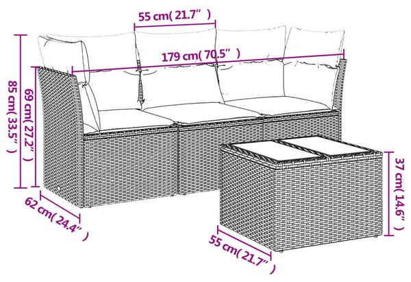 VidaXL Polyrattan Kerti Ülőgarnitúra - 4 részes - Szürke