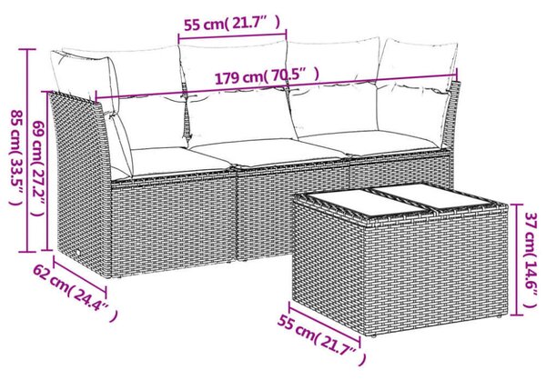 VidaXL Polyrattan Kerti Ülőgarnitúra - 4 részes - Szürke