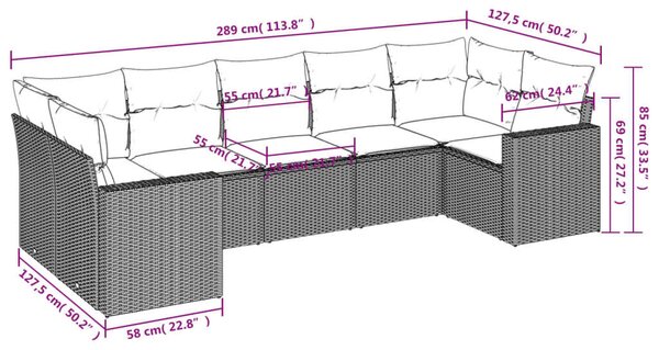 VidaXL 7 részes bézs polyrattan kerti ülőgarnitúra párnákkal