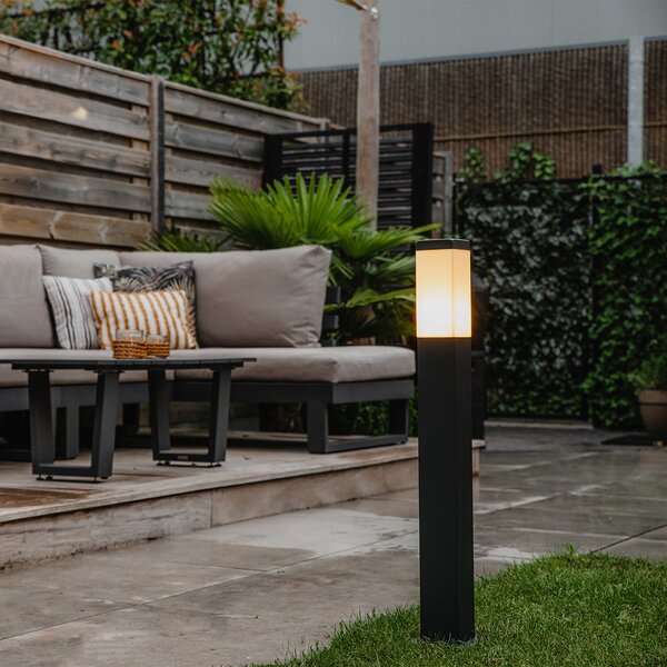 Modern kültéri lámpaoszlop sötétszürke opál üveggel 80 cm IP44 - Malios