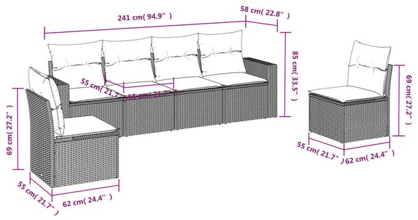 VidaXL Polyrattan Kerti Ülőgarnitúra - 6 részes - Barna