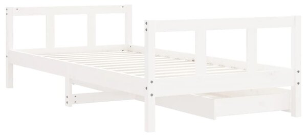 VidaXL gyerekágy keret fiókkal 90x190 cm, fehér tömör fenyőfa