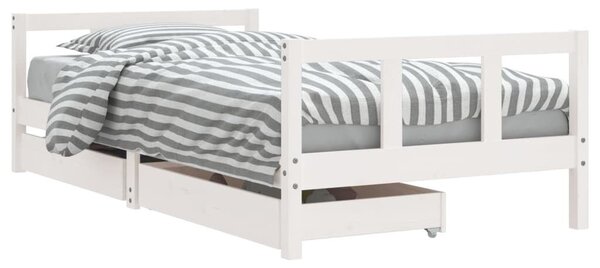 VidaXL gyerekágy keret fiókkal 90x190 cm, fehér tömör fenyőfa