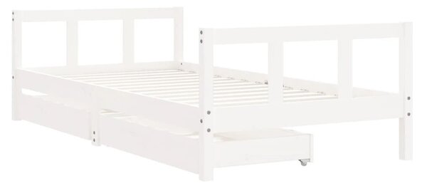 VidaXL gyerekágy keret fiókkal 90x190 cm, fehér tömör fenyőfa