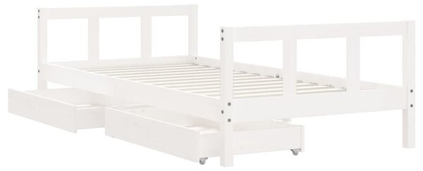 VidaXL gyerekágy keret fiókkal 90x190 cm, fehér tömör fenyőfa