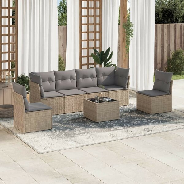 VidaXL Polyrattan Kerti Ülőgarnitúra - 7 részes - Bézs