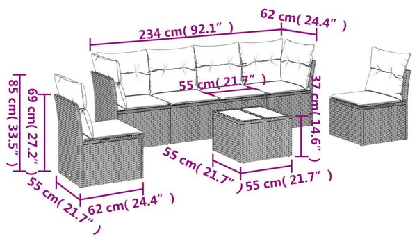 VidaXL Polyrattan Kerti Ülőgarnitúra - 7 részes - Bézs