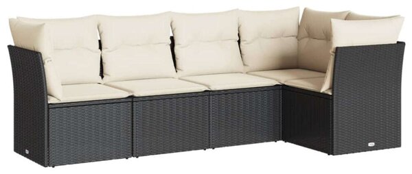 VidaXL 5 részes fekete polyrattan kerti kanapészett párnákkal
