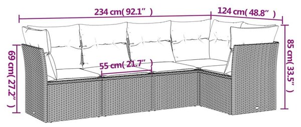 VidaXL Polyrattan Kerti Ülőgarnitúra - 5 részes - Barna