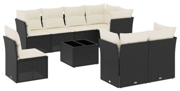 VidaXL Polyrattan Kerti Ülőgarnitúra - 9 részes - Fekete