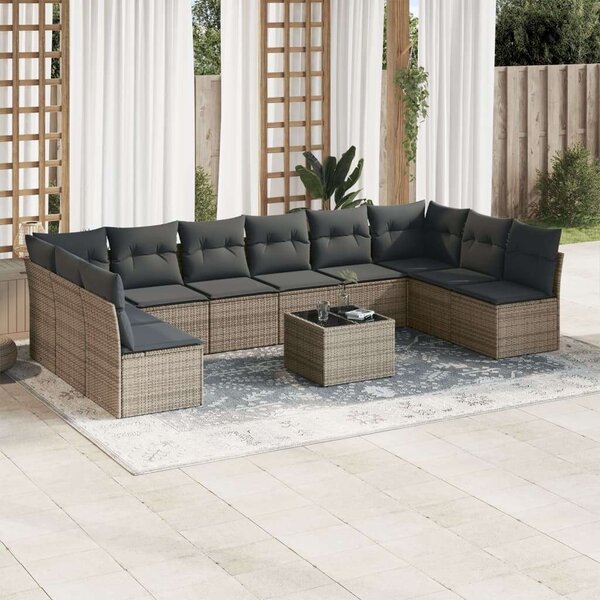 VidaXL Polyrattan Kerti Ülőgarnitúra - 11 részes - Szürke