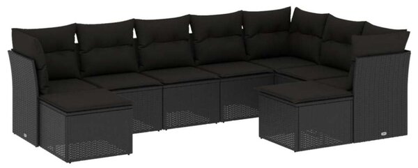 VidaXL Polyrattan Kerti Ülőgarnitúra - 9 részes - Fekete