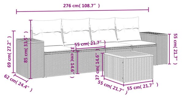 VidaXL Polyrattan Kerti Ülőgarnitúra - 5 részes - Bézs