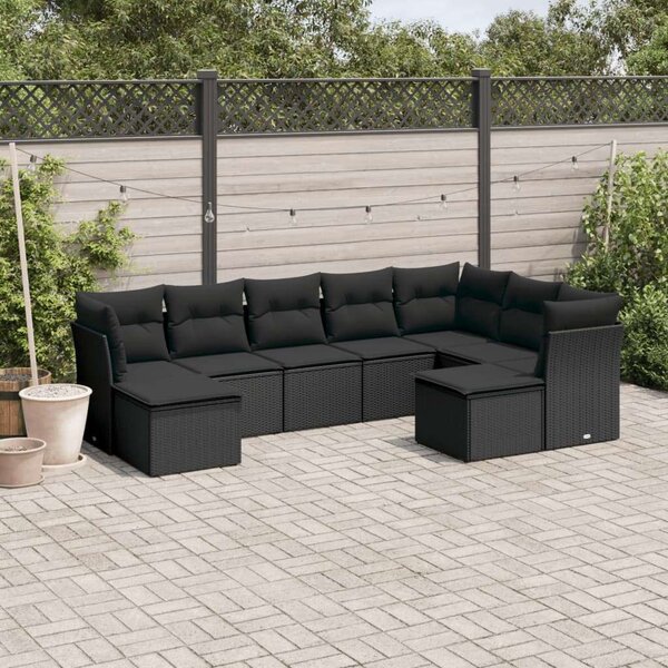 VidaXL Polyrattan Kerti Ülőgarnitúra - 9 részes - Fekete