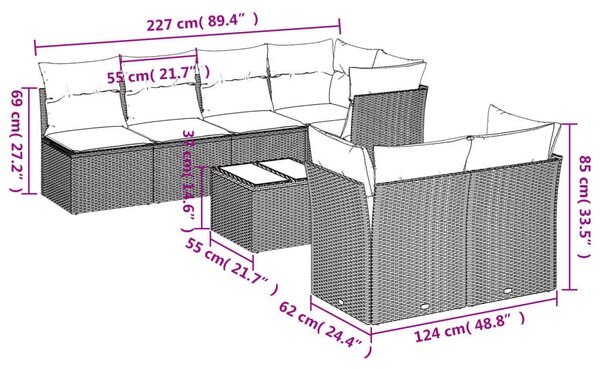 VidaXL Polyrattan Kerti Ülőgarnitúra - 8 részes - Bézs
